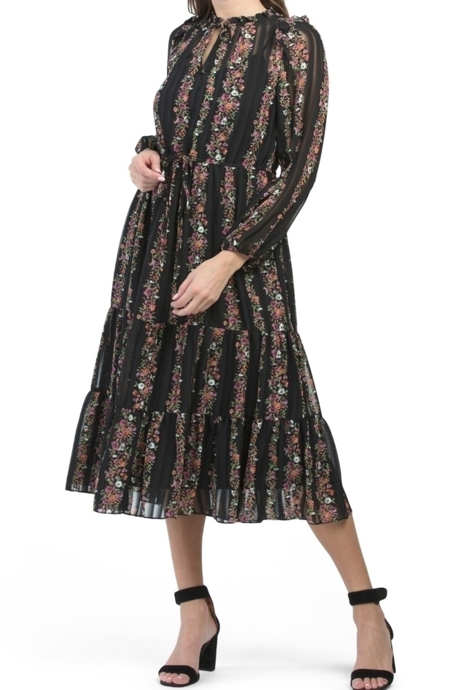 Julia Jordan Black multi Tiered Striped Chiffon Dress